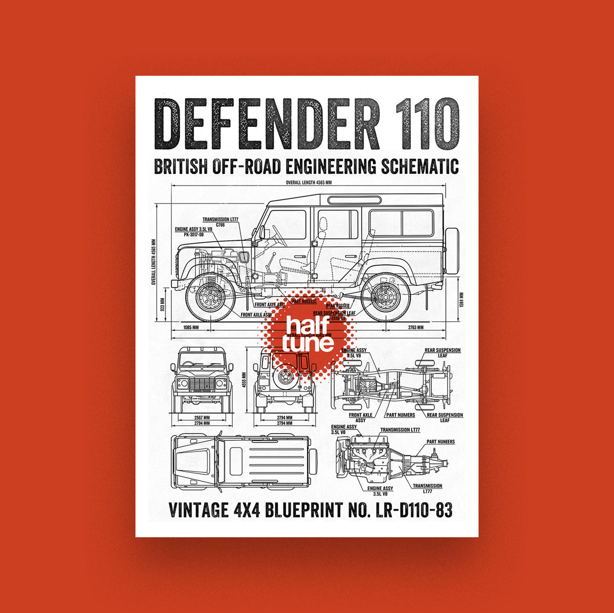 Defender 110 BLUEPRINT | 25 × 30 cm DTF Baskı Transferi